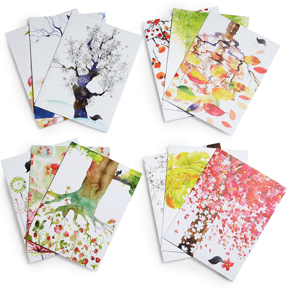 Set of 12 months note cards by Masha D'yans celebrates nature.