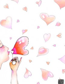 Heart bubbles blow Masha Dyans watercolor love card.