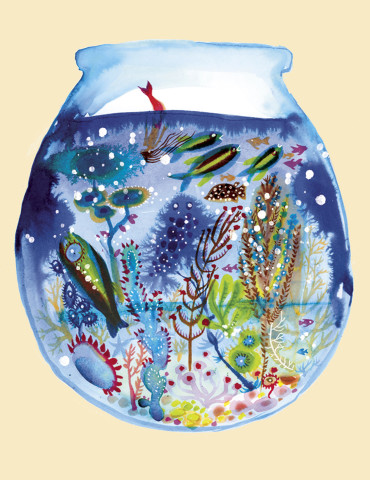 Aquarium watercolor greeting card by Masha D’yans