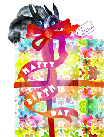 bunnies flower wrap gift bow watercolor masha dyans greeting card