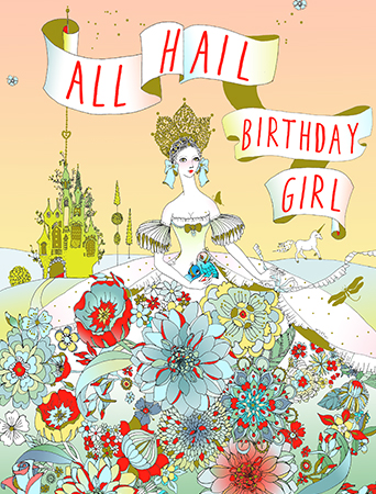 Hail princess! Hail, yes! This Masha D’yans birthday greeting card unleashes the power of fairytales in a riot of majestic beauty.