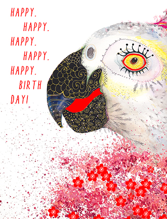 We can't parrot it enough; birthdays are meant to be happy! Make someone's day with this Masha D’yans birthday greeting card infused with fun and whimsy.