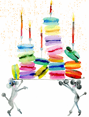 Macaron Poodles watercolor birthday card by Masha D’yans