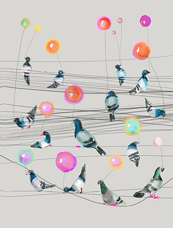 B46 pigeon balloons powerlines watercolor card masha dyans