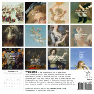 Billet-Doux 2026 Wall Calendar – Romantic Old Masters Art + Witty Quotes – 12x12