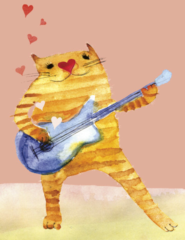 Guitar Cat watercolor greeting card by Masha D’yans