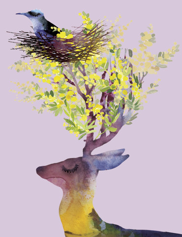 Deer Bird Nest watercolor greeting card by Masha D’yans