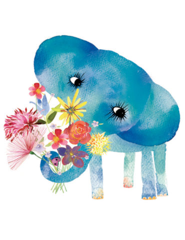 Bouquet Elephant watercolor greeting card by Masha D'yans