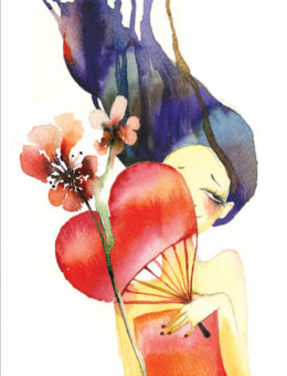 Fan Girl watercolor greeting card by Masha D'yans.