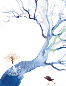 River Tree February Bird watercolor greeting card by Masha D'yans