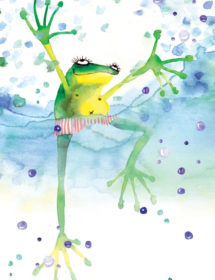 Splashy Frog watercolor greeting card.