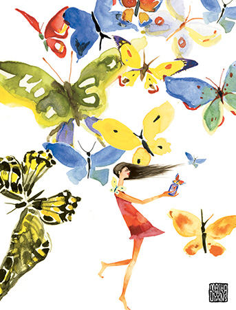 G22 butterflies girl jar masha dyans watercolor greeting card