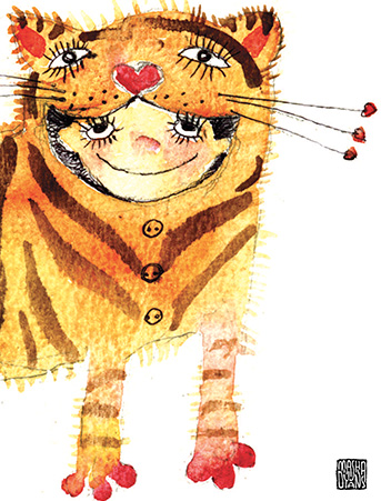 G45 tiger costume kid masha dyans watercolor greeting card
