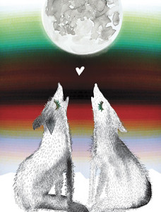 Coyotes couple serape moon howl watercolor love card by Masha D'yans ...