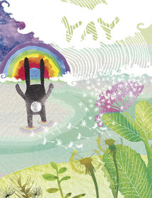 LoveLand Rainbow Bunny watercolor greeting card by Masha D’yans