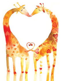 Heart Giraffes watercolor greeting card by Masha D’yans