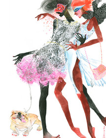 GS2 fashion girls dog masks galina sokolova watercolor greeting card
