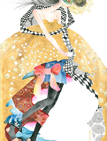 GS3 fashion gold babydoll galina sokolova watercolor greeting card