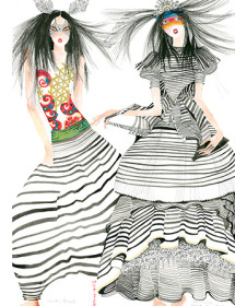 GS4 fashion stripes girls galina sokolova watercolor greeting card