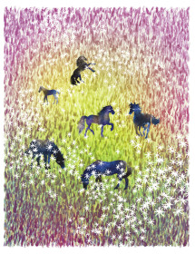 Horses in the Field watercolor greeting card by Masha D’yans