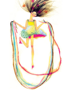 Rainbow Jumprope watercolor greeting card by Masha D’yans