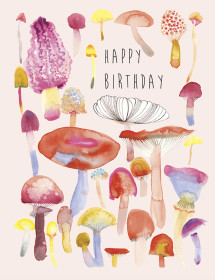Mushrooms Bday watercolor greeting card by Masha D’yans