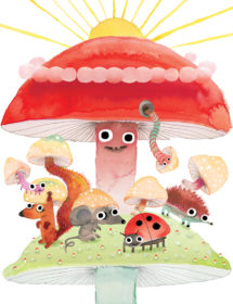 Mushroom Animal Gang watercolor greeting card by Masha D’yans