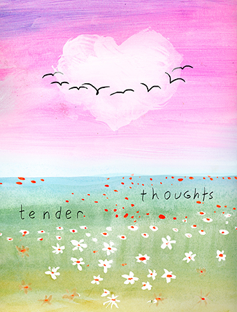 Heart Cloud Landscape - Sympathy and Love watercolor greeting card by Masha D'yans.