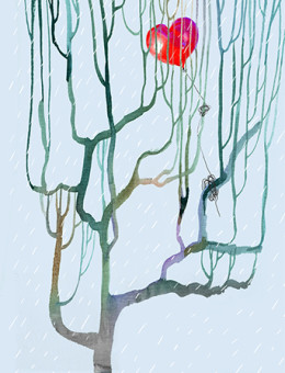 Heart Balloon Tree watercolor greeting card by Masha D’yans