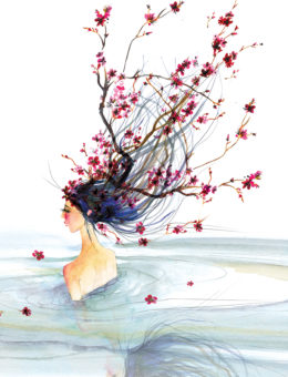 Sakura Girl in Water watercolor Greeting Card by masha d'yans