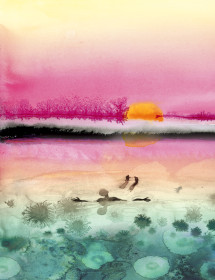 Sunset Soak watercolor greeting card by Masha D’yans