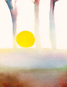 Bare Forest Sun watercolor greeting card by Masha D'yans