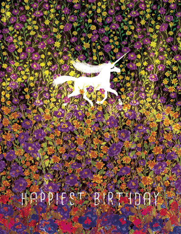Unicorn Field Bday watercolor greeting card by Masha D’yans