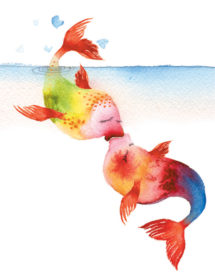 Fish Kiss Masha D’yans watercolor card.