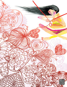 Heart knit knitter lace girl Masha D'yans watercolor greeting card.