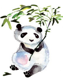Heart bamboo panda Masha D'yans watercolor greeting card.