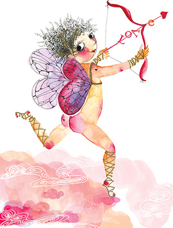 Running cherub love cupid arrow Masha Dyans watercolor greeting card