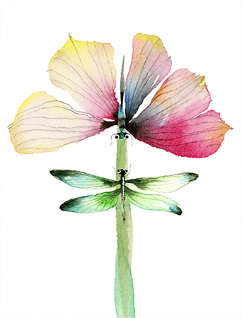 BUTTERFLY DRAGONFLY UNION watercolor greeting card by Masha D’yans