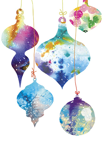 Christmas watercolor ornaments holiday card by Masha D'yans