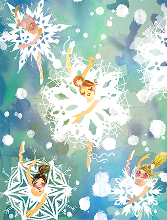 Ballerinas Snowflakes watercolor holiday card by Masha D'yans