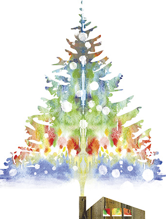 Smoke Christmas Tree watercolor holiday card by Masha D'yans