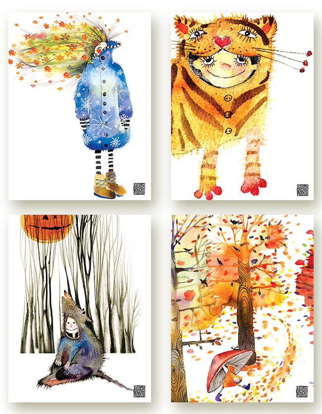 Fall Into Watercolor Mischief: Fall Greeting Cards